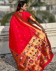 Red Paithani Silk Saree with Half Half Concept Big Border Zari Woven Saree