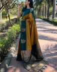 Luxor Gold Soft Silk Floral Border Contrast Zari Woven Saree