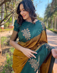 Luxor Gold Soft Silk Floral Border Contrast Zari Woven Saree