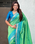 Pista Soft Silk Zari Woven Patola Saree with Contrast Bandhani Weaves