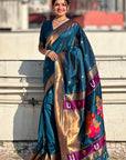 Denim Zari Woven Vitthala God Special Traditional Paithani Silk Saree