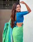 Pista Soft Silk Zari Woven Patola Saree with Contrast Bandhani Weaves