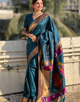 Denim Zari Woven Vitthala God Special Traditional Paithani Silk Saree