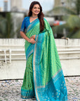 Pista Soft Silk Zari Woven Patola Saree with Contrast Bandhani Weaves