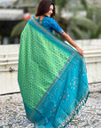 Pista Soft Silk Zari Woven Patola Saree with Contrast Bandhani Weaves