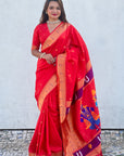 Red Zari Woven Vitthala God Special Traditional Paithani Silk Saree