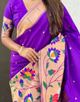 Purple Paithani Silk Saree with Half Half Concept Big Border Zari Woven Saree