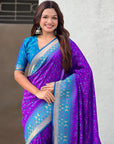 Purple Soft Silk Zari Woven Patola Saree with Contrast Bandhani Weaves