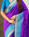 Purple Soft Silk Zari Woven Patola Saree with Contrast Bandhani Weaves