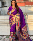 Purple Paithani Silk Saree with Half Half Concept Big Border Zari Woven Saree