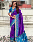 Purple Soft Silk Zari Woven Patola Saree with Contrast Bandhani Weaves