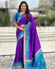 Purple Soft Silk Zari Woven Patola Saree with Contrast Bandhani Weaves