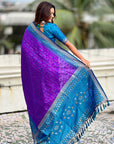 Purple Soft Silk Zari Woven Patola Saree with Contrast Bandhani Weaves