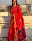 Red Zari Woven Vitthala God Special Traditional Paithani Silk Saree