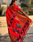 Red Zari Woven Vitthala God Special Traditional Paithani Silk Saree