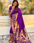 Purple Paithani Silk Saree with Half Half Concept Big Border Zari Woven Saree