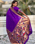 Purple Paithani Silk Saree with Half Half Concept Big Border Zari Woven Saree