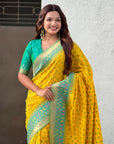 Yellow Soft Silk Zari Woven Patola Saree with Contrast Bandhani Weaves