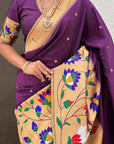 Wine Paithani Silk Saree with Half Half Concept Big Border Zari Woven Saree