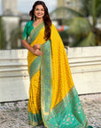 Yellow Soft Silk Zari Woven Patola Saree with Contrast Bandhani Weaves
