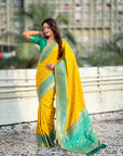 Yellow Soft Silk Zari Woven Patola Saree with Contrast Bandhani Weaves