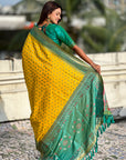 Yellow Soft Silk Zari Woven Patola Saree with Contrast Bandhani Weaves