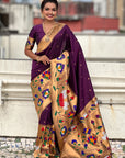 Wine Paithani Silk Saree with Half Half Concept Big Border Zari Woven Saree