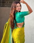 Mehendi Green Soft Silk Zari Woven Patola Saree with Contrast Bandhani Weaves