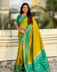 Mehendi Green Soft Silk Zari Woven Patola Saree with Contrast Bandhani Weaves