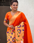 Orange Paithani Silk Saree with Half Half Concept Big Border Zari Woven Saree