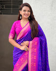 Violet Soft Silk Zari Woven Patola Saree with Contrast Bandhani Weaves