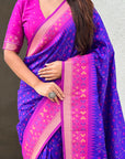 Violet Soft Silk Zari Woven Patola Saree with Contrast Bandhani Weaves