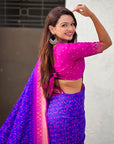 Violet Soft Silk Zari Woven Patola Saree with Contrast Bandhani Weaves