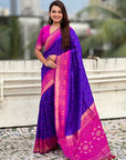 Violet Soft Silk Zari Woven Patola Saree with Contrast Bandhani Weaves