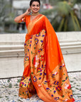 Orange Paithani Silk Saree with Half Half Concept Big Border Zari Woven Saree