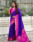 Violet Soft Silk Zari Woven Patola Saree with Contrast Bandhani Weaves