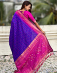 Violet Soft Silk Zari Woven Patola Saree with Contrast Bandhani Weaves