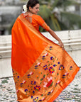 Orange Paithani Silk Saree with Half Half Concept Big Border Zari Woven Saree