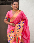Baby Pink Paithani Silk Saree with Half Half Concept Big Border Zari Woven Saree