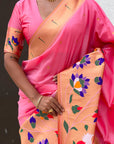Baby Pink Paithani Silk Saree with Half Half Concept Big Border Zari Woven Saree