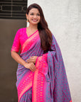 Lavender Soft Silk Zari Woven Patola Saree with Contrast Bandhani Weaves