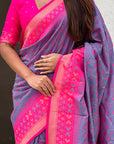Lavender Soft Silk Zari Woven Patola Saree with Contrast Bandhani Weaves