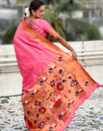 Baby Pink Paithani Silk Saree with Half Half Concept Big Border Zari Woven Saree