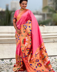 Baby Pink Paithani Silk Saree with Half Half Concept Big Border Zari Woven Saree