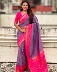Lavender Soft Silk Zari Woven Patola Saree with Contrast Bandhani Weaves
