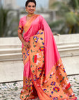 Baby Pink Paithani Silk Saree with Half Half Concept Big Border Zari Woven Saree