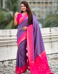 Lavender Soft Silk Zari Woven Patola Saree with Contrast Bandhani Weaves