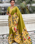 Mehendi Paithani Silk Saree with Half Half Concept Big Border Zari Woven Saree