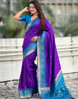 Purple Soft Silk Zari Woven Patola Saree with Contrast Bandhani Weaves