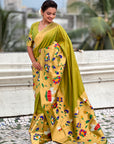 Mehendi Paithani Silk Saree with Half Half Concept Big Border Zari Woven Saree